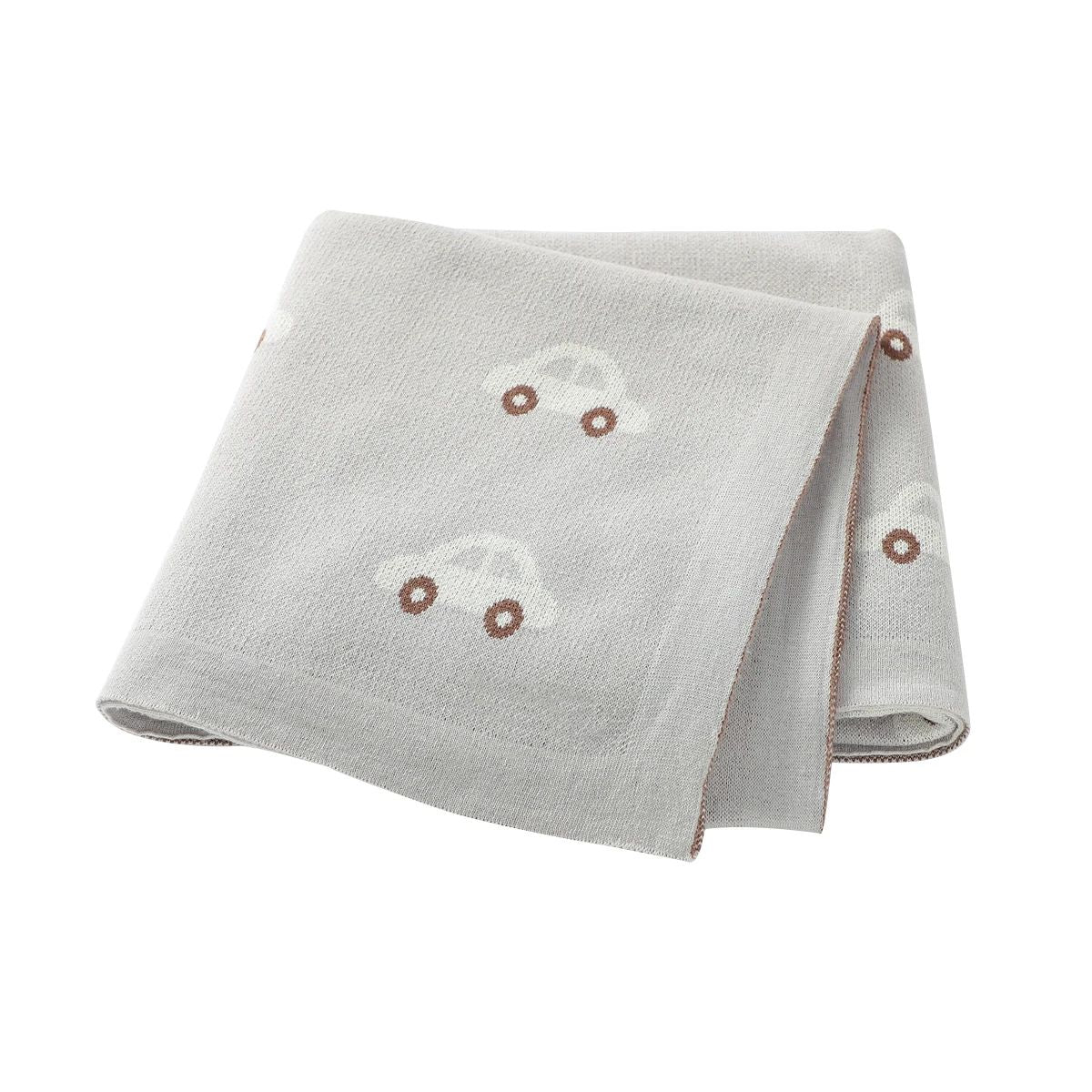 Couverture bébé gris perle en coton à motifs voitures