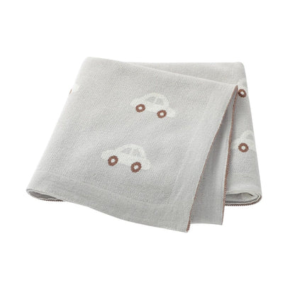 Couverture bébé gris perle en coton à motifs voitures