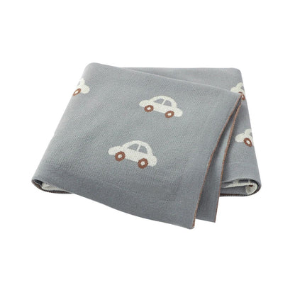 Couverture bébé grise en coton à motifs voitures