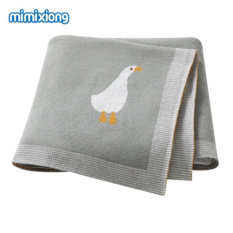 Couverture bébé grise en coton à motif oie