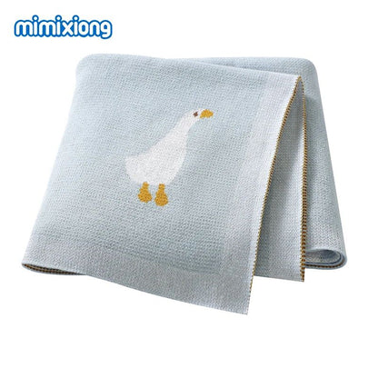Couverture bébé bleue en coton à motif oie