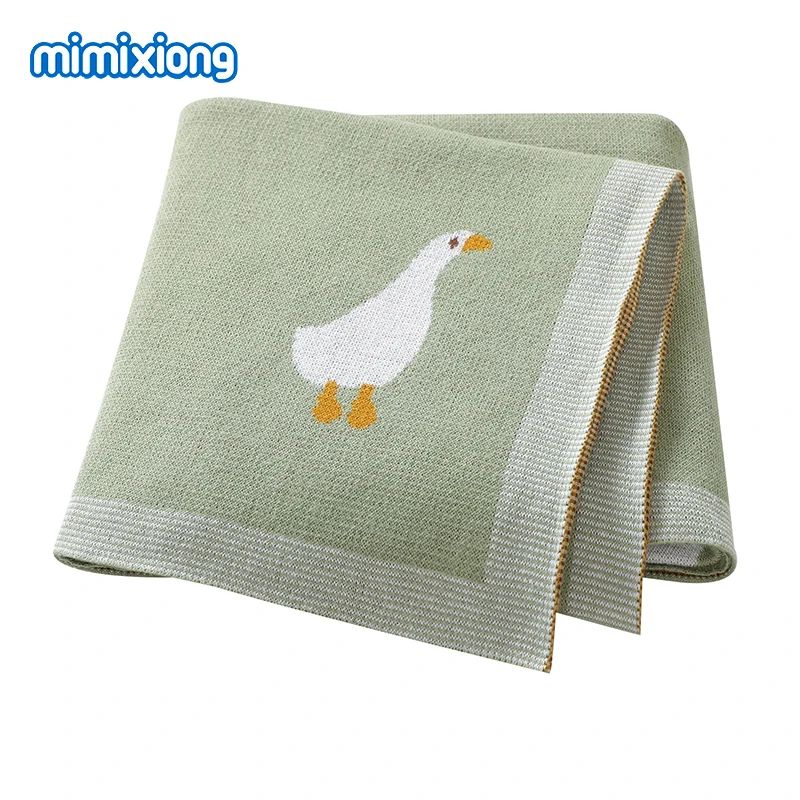Couverture bébé verte en coton à motif oie