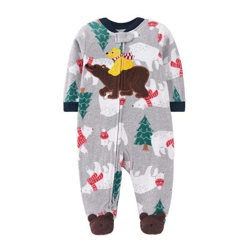 Pyjama bébé ours polaire gris motif sapins