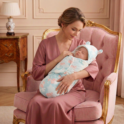 Bébé endormi avec maman dans le nid d’ange fleuri