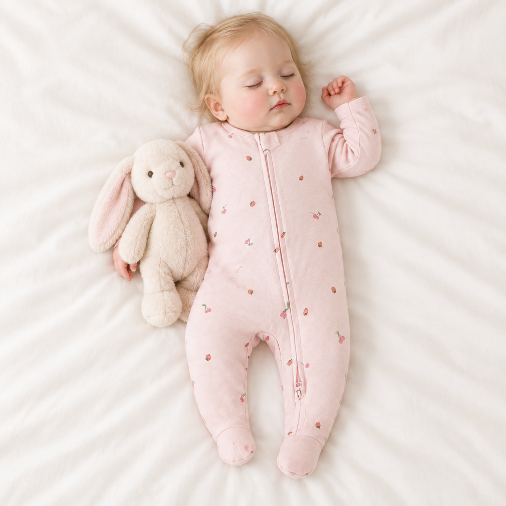 Bébé endormie avec la peluche lapin, zip corrigé
