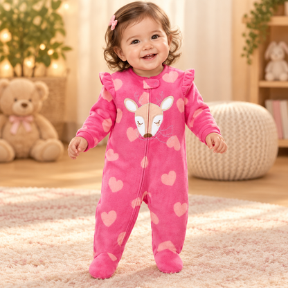 Bébé fille en scène libre, pyjama biche rose