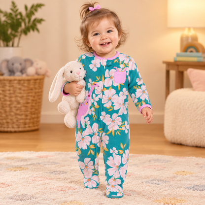 Bébé fille en scène libre, pyjama dinosaure