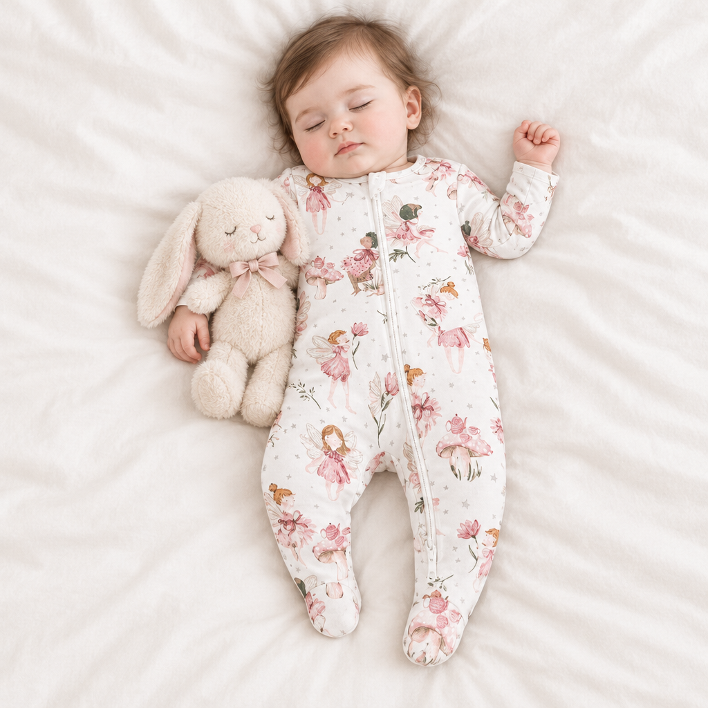 Bébé fille endormie, pyjama fée rose