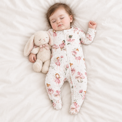 Bébé fille endormie, pyjama fée rose