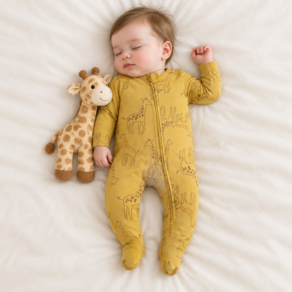 Bébé garçon endormi, pyjama girafe
