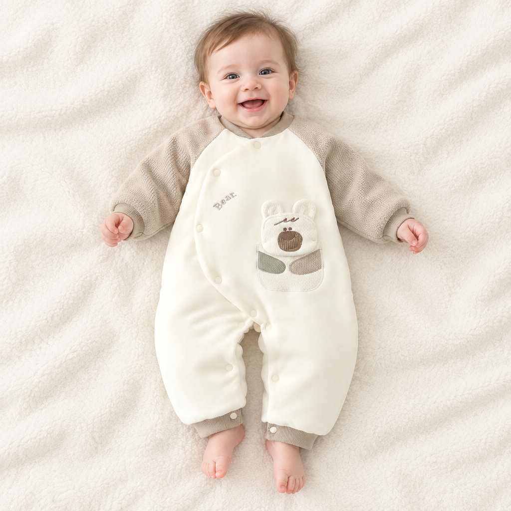 Bébé garçon souriant, pyjama Bear crème/beige
