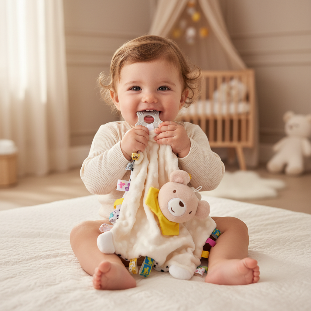 Bébé jouant avec le deuxième doudou