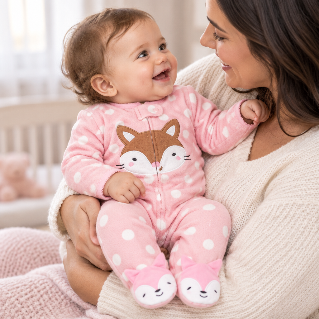 Bébé éveillé souriant avec sa maman