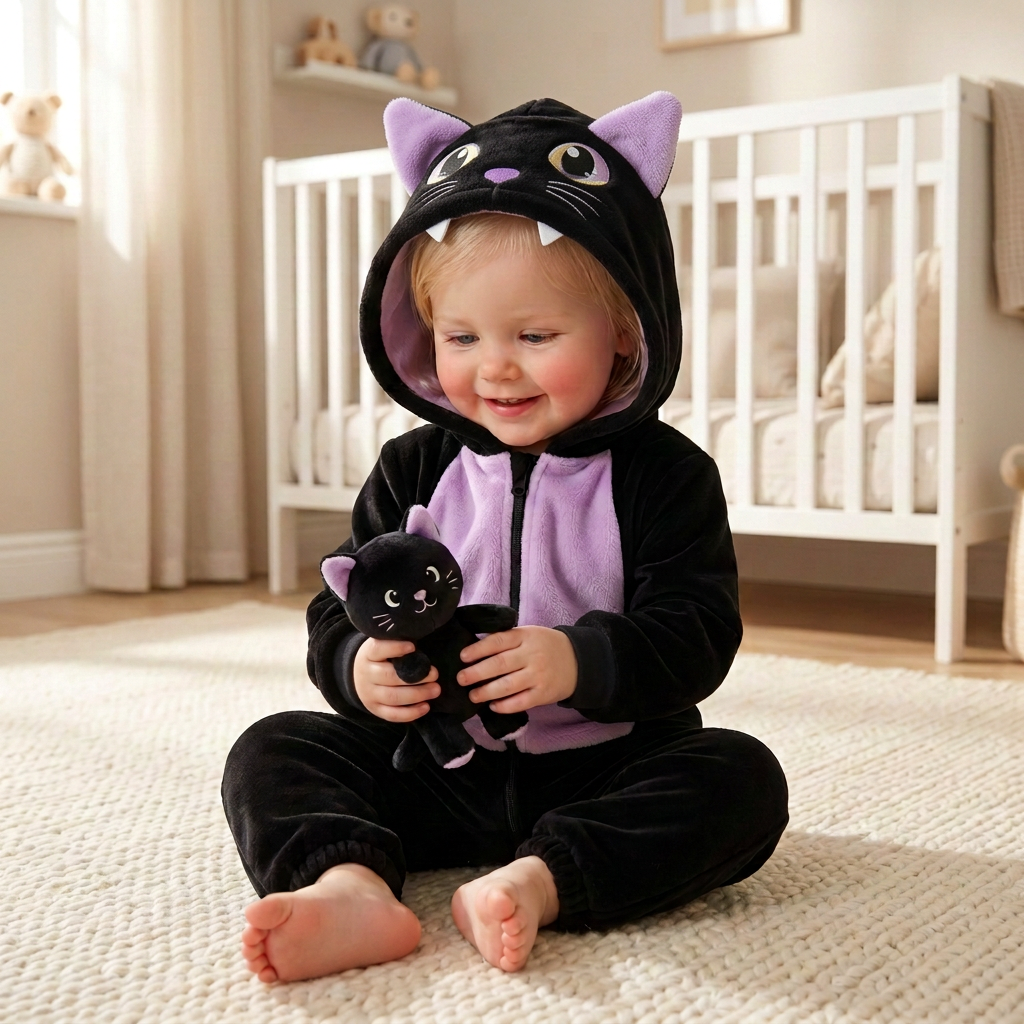 Correction du pyjama chat de la fille avec sa peluche