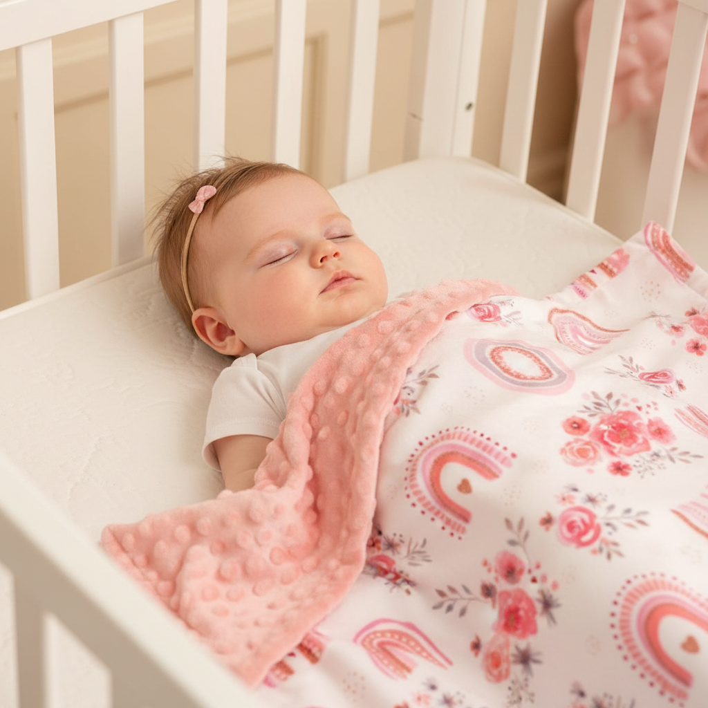 Couverture minky arc-en-ciel U roses – bébé fille – crib – 1:1