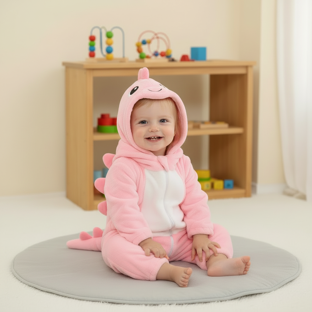 Dinosaure rose – capuche visible – 1:1
