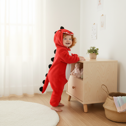 Dinosaure rouge – fille rousse – scène premium scandinave – 1:1