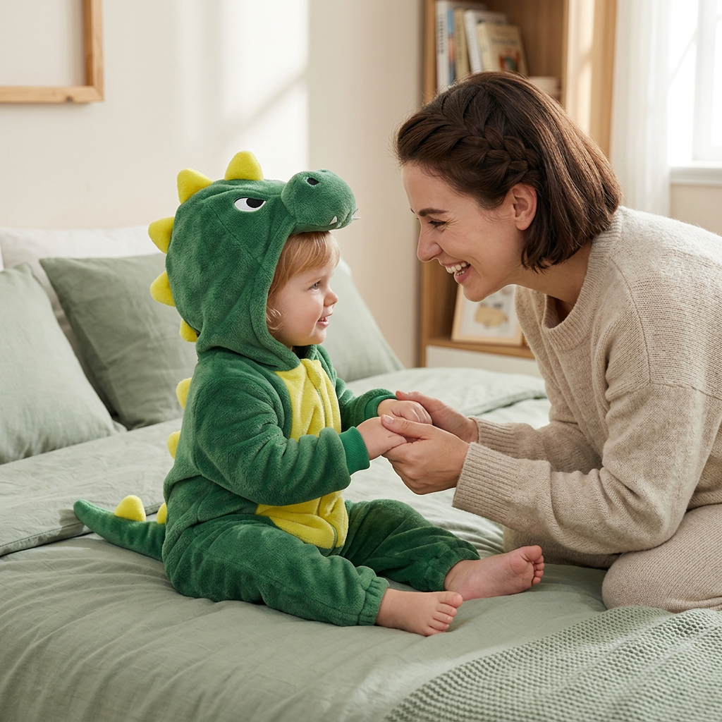 Dinosaure vert avec maman