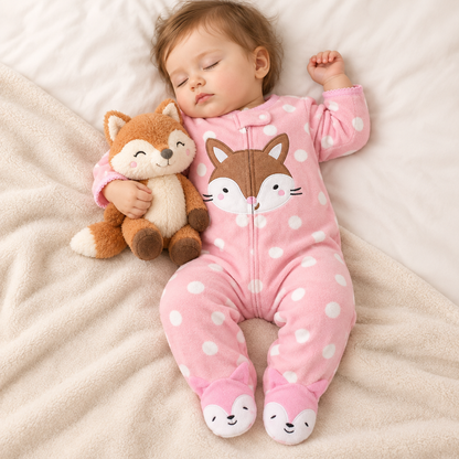 Bébé endormi portant le pyjama renard rose