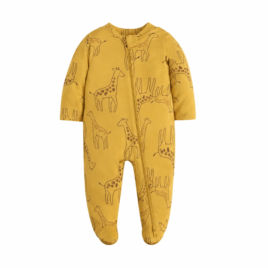 Pyjama girafe moutarde seul, format carré