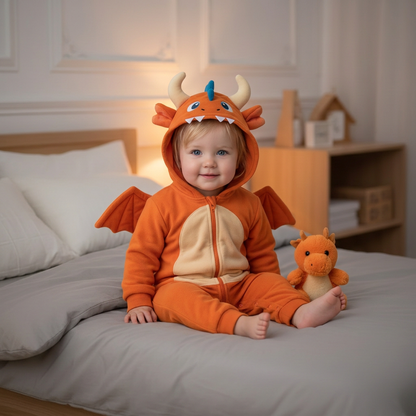 Monstre orange sur le lit, fille