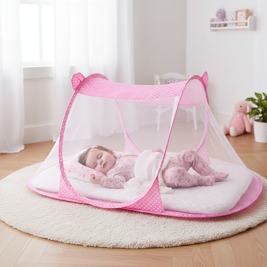 Moustiquaire rose – bébé fille – nursery scandinave – 1:1