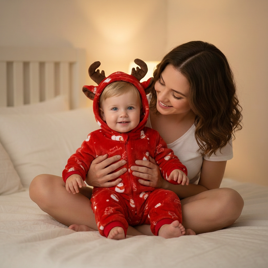Noël rouge avec maman, garçon
