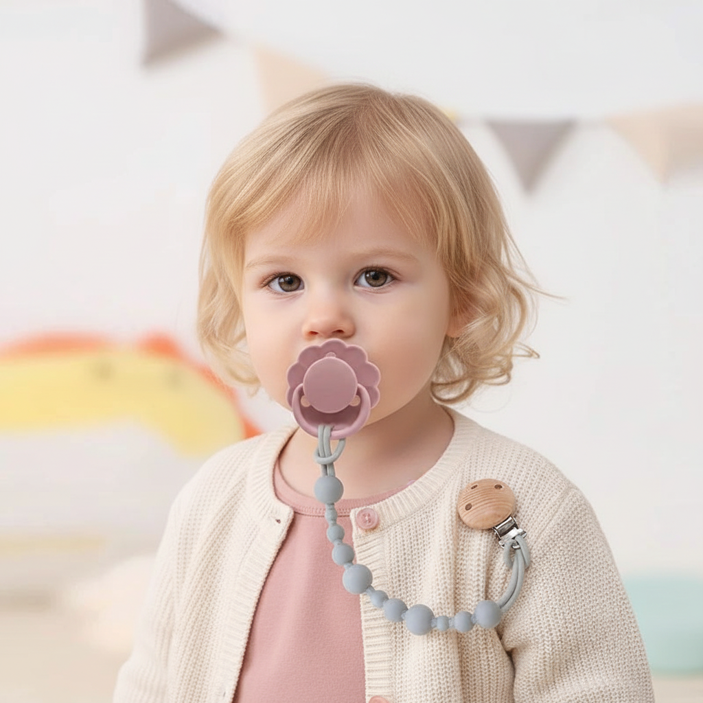 Nouvelle petite fille avec tétine et attache, sans texte