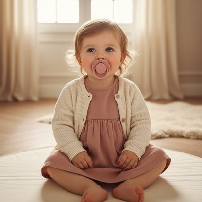 Petite fille avec tétine rose