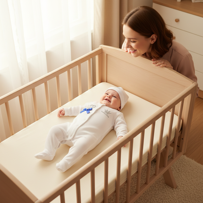 Petite fille en pyjama blanc souriant à sa maman