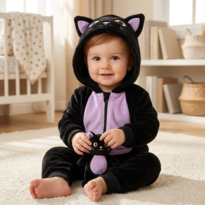 Photo du garçon en pyjama chat, correction des pieds avec moustaches conservées