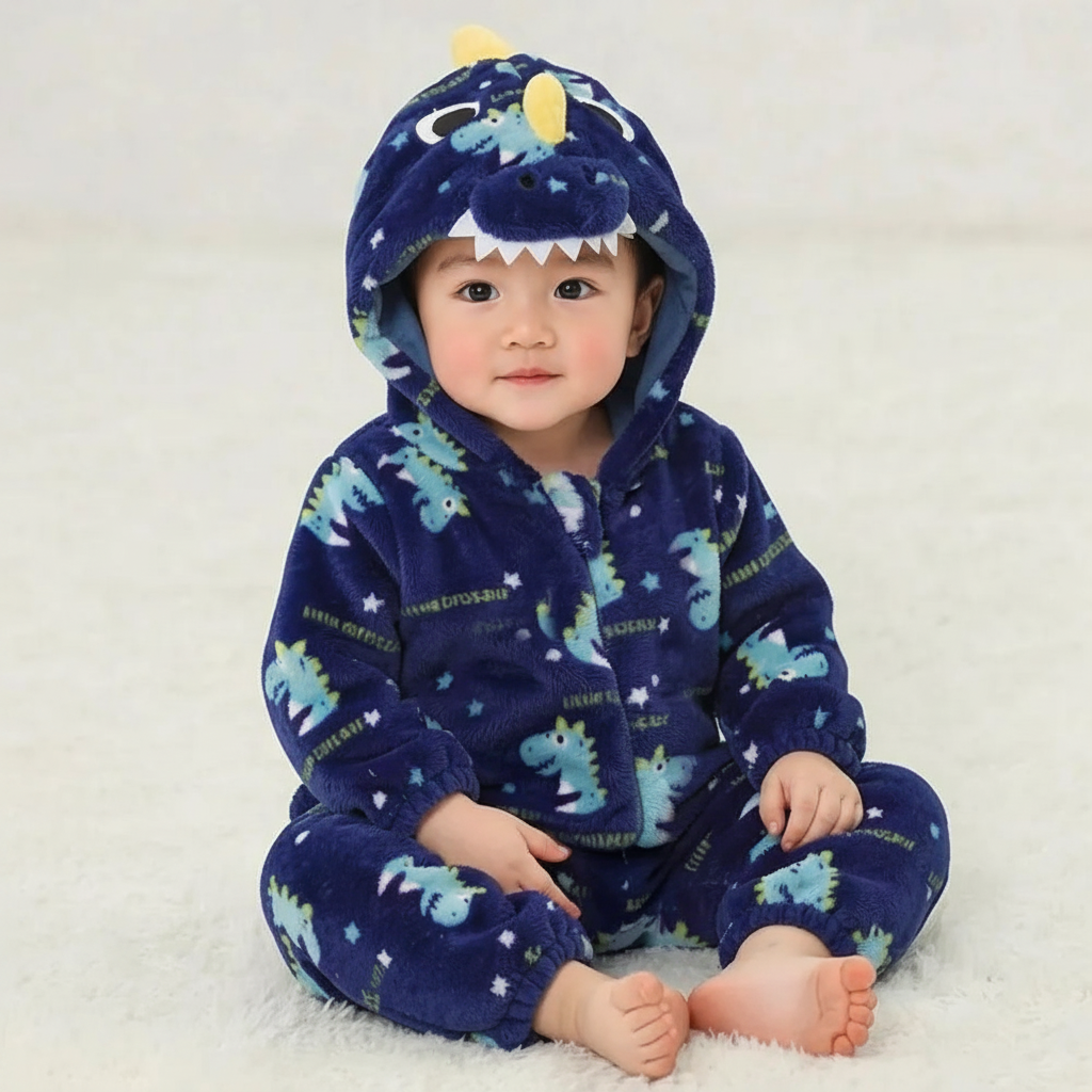 Pyjama bleu marine dinos – garçon asiatique – assis – 1:1