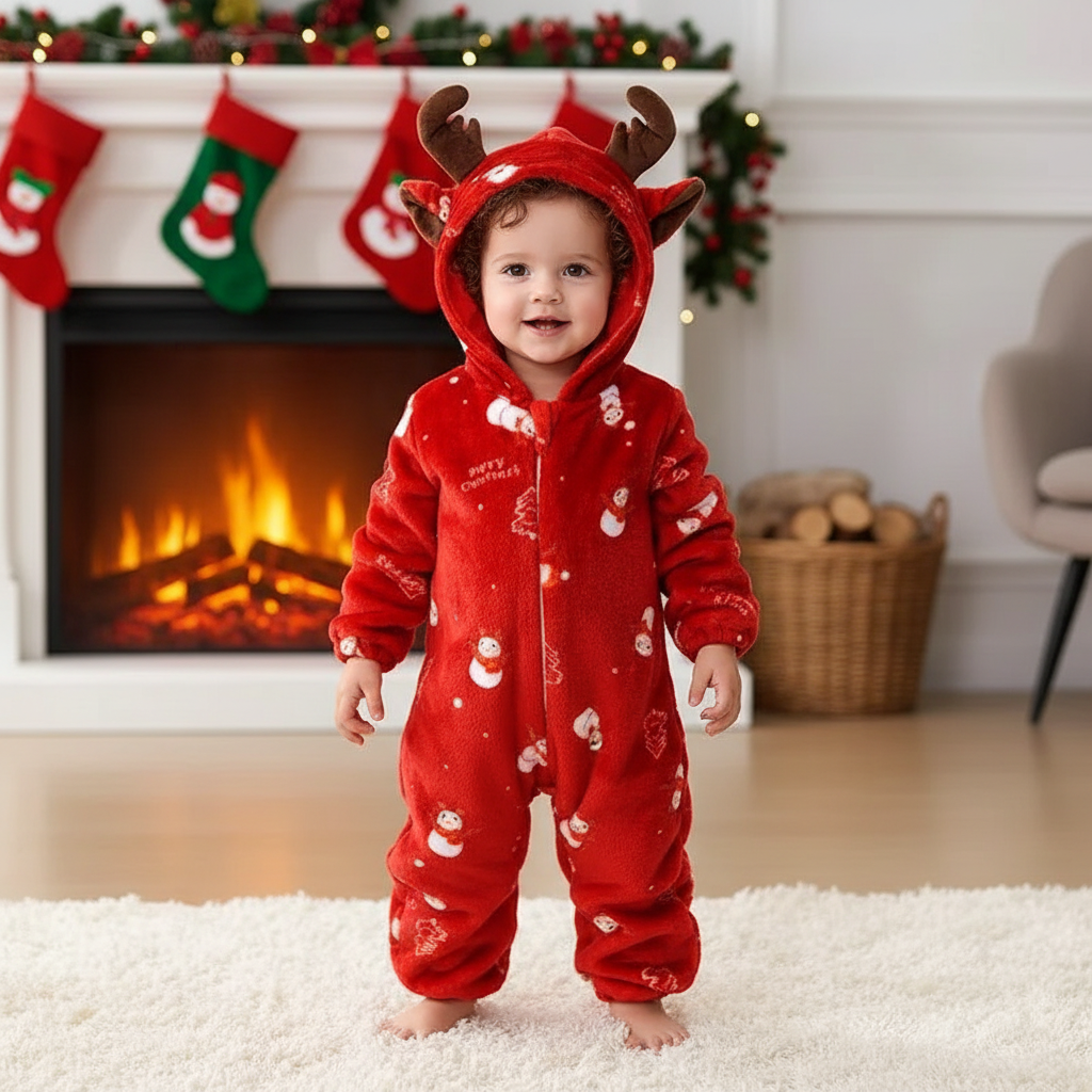 Pyjama Noël rouge – cornes Y exactes – cheminée – 1:1