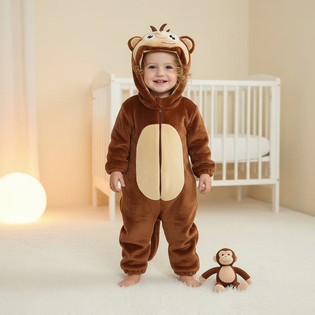 Singe – fille blonde – debout – nursery nuit – 1:1